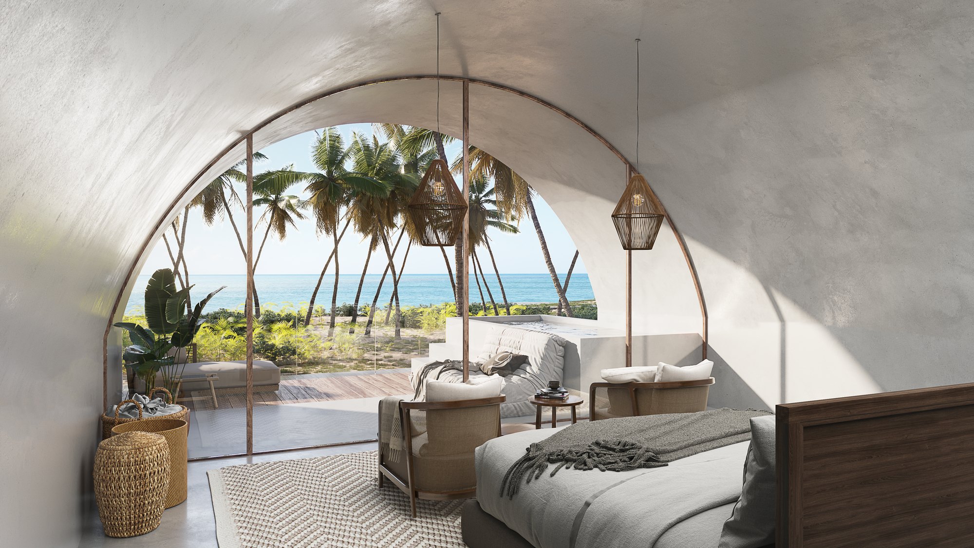 Arched casita interior with ocean view