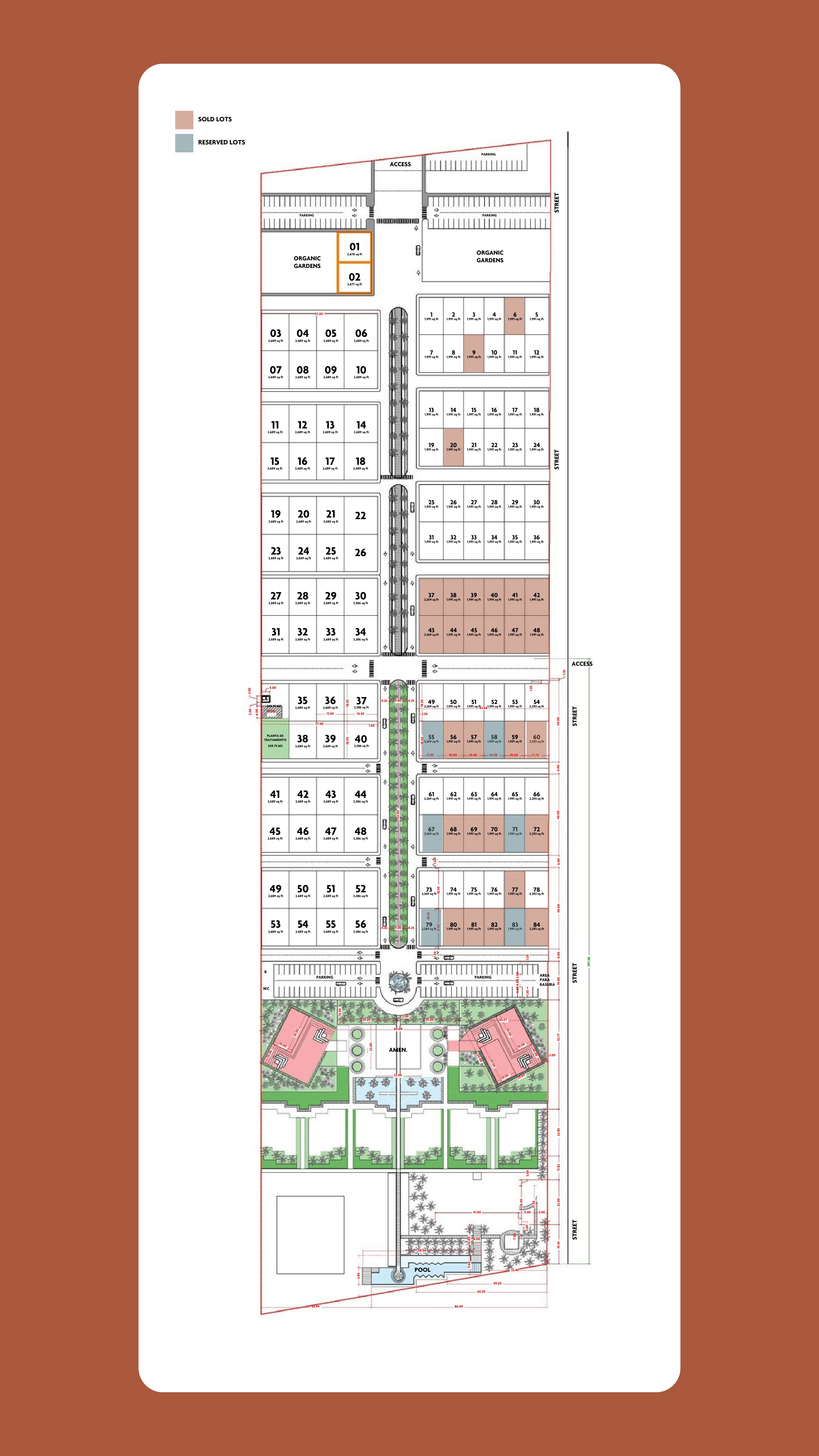 OCN masterplan site layout showing lots, amenity village and beach club